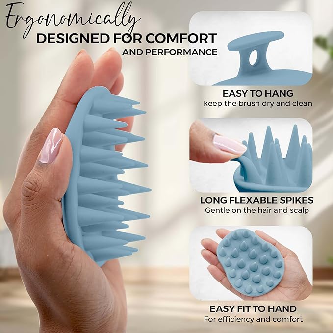 Fiora Naturals Scalp Massager Shampoo Brush - Silicon Scalp Scrubber & Exfoliator for Dandruff Removal and Hair Growth, Scalp Brush for Wet & Dry Hair, Shampoo Brush for Men, Women, Kids - BPA Free