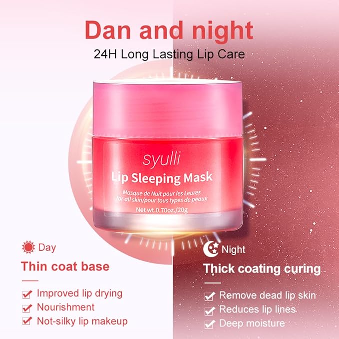 Sleeping Lip Mask,Organic Vitamin C Lip Sleeping Mask Hydrate & Repair Sleeping Lip Balm, Nourish Overnight Lip Care Treatment Lip Line & Color Improve,Crack & Dry Sleeping Lip Mask For Women & Men