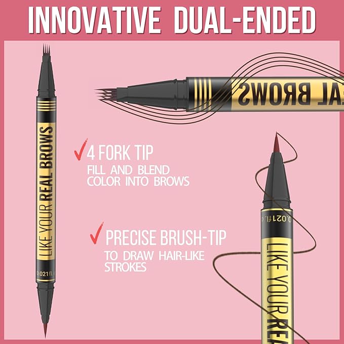 Eyebrow Pen - Microblading eyebrow pencil with Micro-Fork Tip & Precision Tip for Natural Brows, Eyebrow Pencils for Women, Dual-Ended Brow Brush, Waterproof, Black Brown