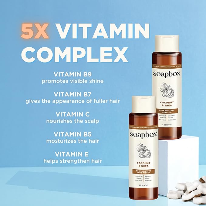 Soapbox Shampoo and Conditioner Set with Coconut Oil, Jojoba Oil, Aloe and Shea Butter to Moisturize and Nourish for All Hair Types, 1 Liter Each (Pack of 2)