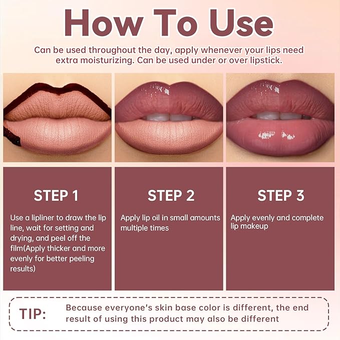 Nude Peel Off Lip Liner Stain Tattoo with Light Nude Lip Gloss Glow Oil, Non-Stick Cup High Shine Lip Combo Waterproof Long Wear Lightweight Glossy Lipstick Makeup
