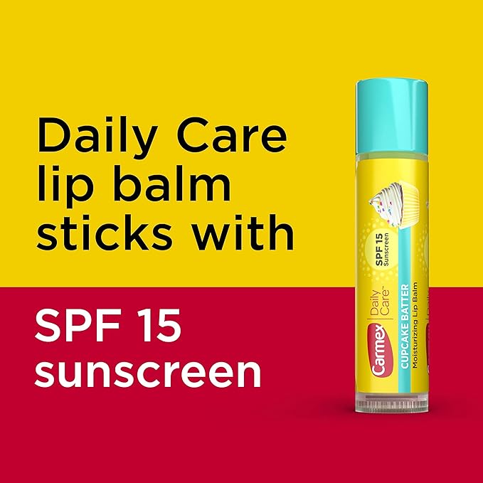 Carmex Daily Care Moisturizing Lip Balm Sticks, SPF 15, Cupcake Batter Flavor, 9 Count