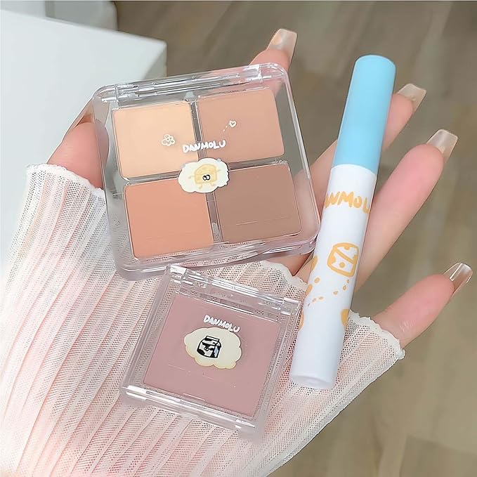 Neutral Eyeshadow Palette Velvet Lip Gloss Natural Glossy Blush Suitable for Beginners and Professionals 3-in-1 Multi-Purpose Makeup Set (1 Box)