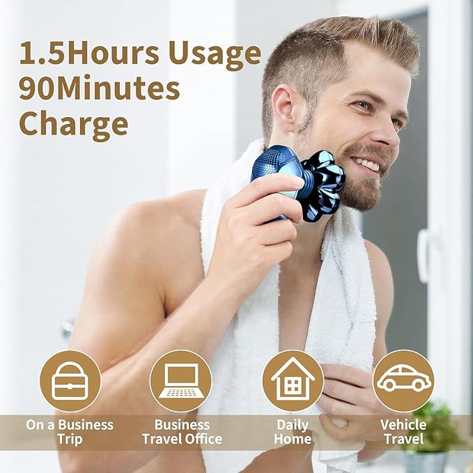 Head Shavers for Bald Men: 5-in-1 Electric Razor - IPX7 Waterproof Shaving Grooming Kit for Balder - Turbo Speed & Precision Blades (Dark Blue)