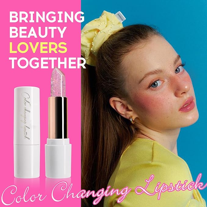 Pink Shimmer Lipstick, Ph Mood Magic Color Changing Lip Balm Plumping Glimmer Glow Lipstick Hydrating Lip Glow Oil Lasting Tinted Lip Balm Moisturizing Lips Care Temperature Jelly Lipstick(3#)