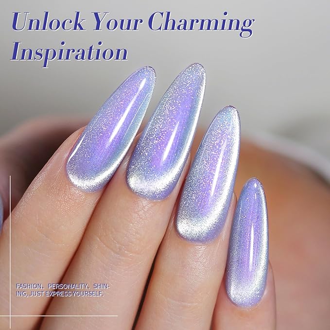 Born Pretty Auroras Cat Magnetic Eye Gel Nail Polish Set Shimmer Glitter with Magnet 9D Holographic Reflective Magnetic Nail Polish Kit Auroras Mermaid Green Blue Purple Pink Purple 6 Colors