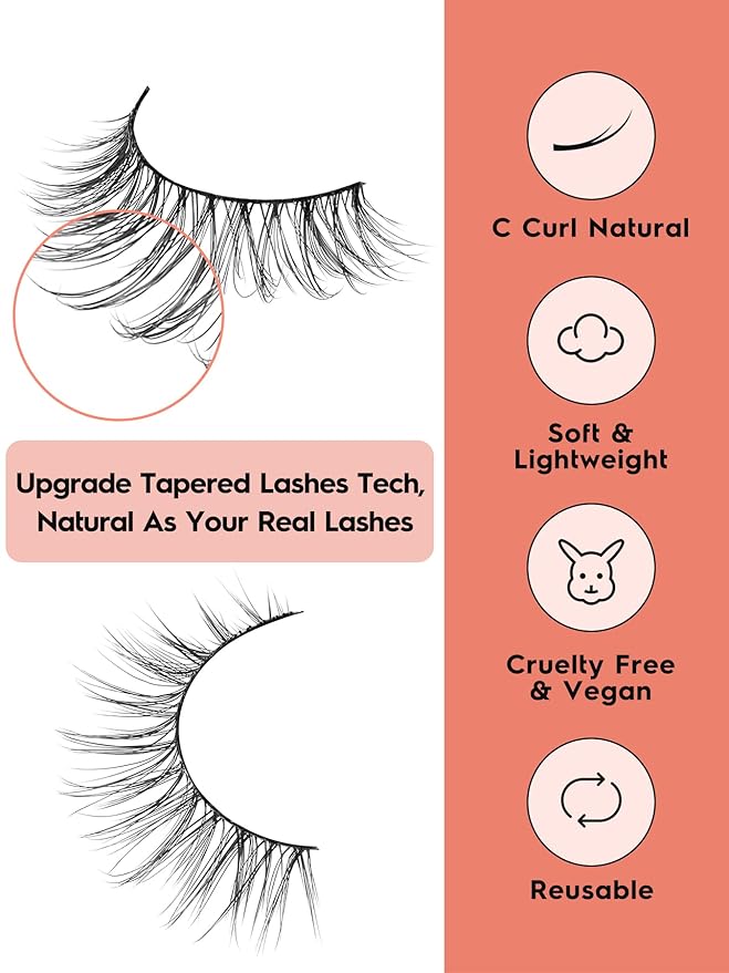 False Eyelashes Natural Look Wispy Lashes 10mm Short Lash C Curl 0.1MM Thin Band Lashes Pack Siligli Fake Eyelash 7 Pair