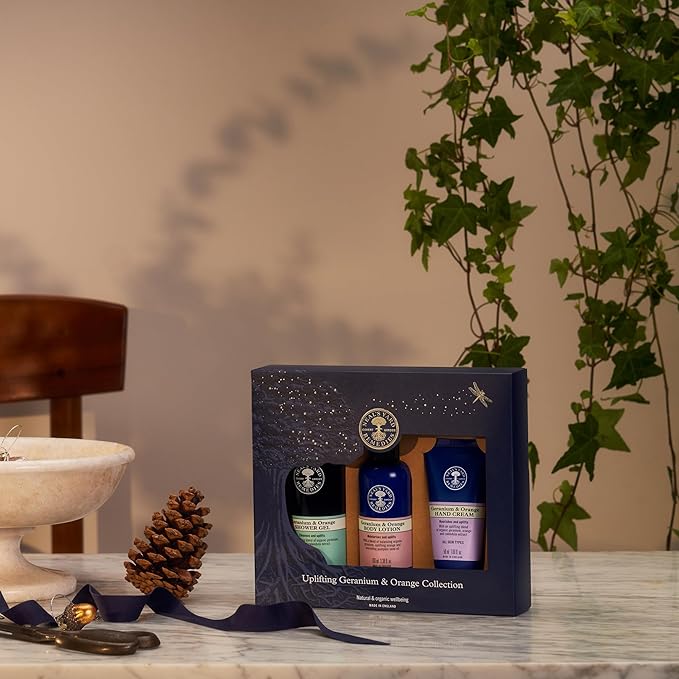 Neal's Yard Uplifting Geranium & Orange Collection with Geranium Essential Oil, For All Skin Types, Vegetarian Approved, Cruelty Free, 3 Piece Set