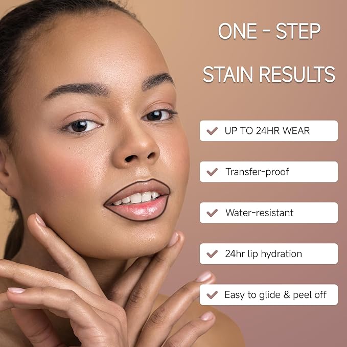 KISSIO Lip Stain Set,Peel Off Lip Liner Stain and Lip Care Oil,Transfer Proof,Long Lasting and Waterproof Lip Tint,Matte Finish,Lip Combo,05 Light brown