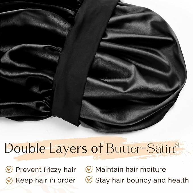 YANIBEST Silk Bonnet for Sleeping Women, Double Layer Hair Satin Bonnets with Elastic Band, Sleep Cap Curly Natural Hair