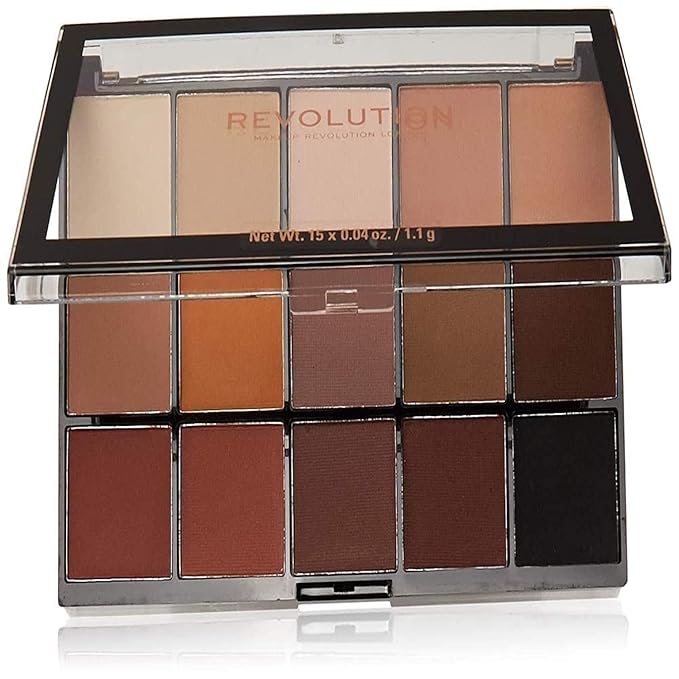 Makeup Revolution Reloaded Palette, Makeup Eyeshadow Palette, Includes 15 Shades, Lasts All Day Long, Vegan & Cruelty Free, Basic Mattes, 16.5g