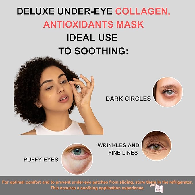 Under Eye Patches (60PCS) Under Eye Mask Collagen, Antioxidants & Hyaluronic Acid Collagen, Under Eye Wrinkle Eye Gels Pads, Anti-Aging Eye Mask Reduce Dark Circles, Puffiness Undereye Bags, Wrinkles