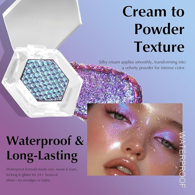 Glitter Eyeshadow Palette, Multichrome Chameleon Purple Blue Eye Shadow, Color Shifting Multi-Reflective Holographic Eyeshadow Shimmer Inner Corner Eye Brightener Highlighter Makeup