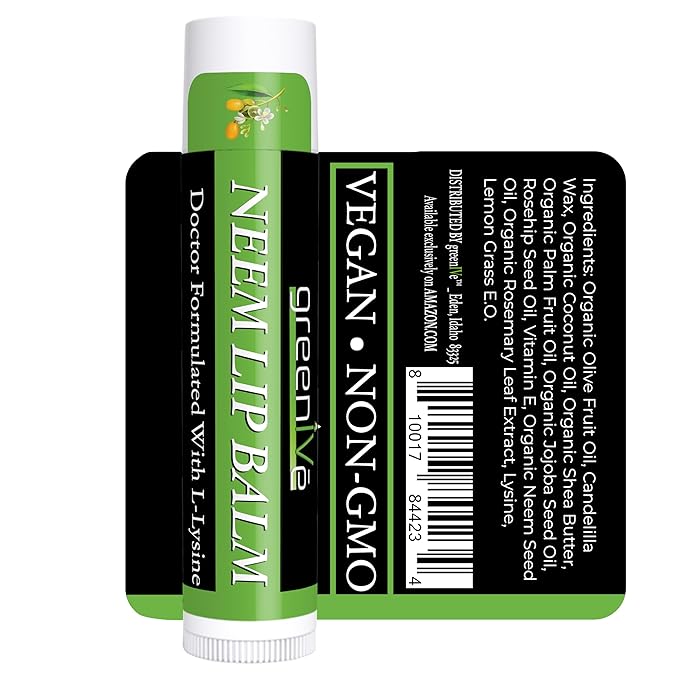 GreenIVe Neem Lip Balm, Vegan Lip Moisturizer with L-Lysine, Soothe and Soften (1)