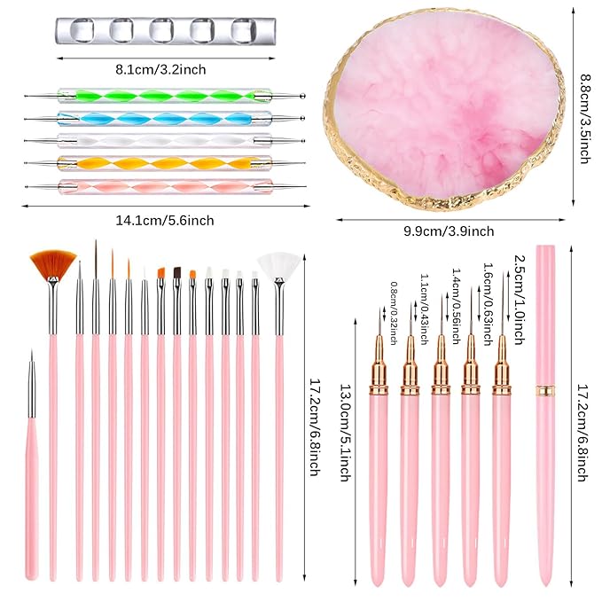 Nail Art Tools 27Pcs Set,Nail Art Brush,Resin Nail Art Palette,5 Pcs Nail Art Pens Liner Brush,2-way Acrylic Silicone Engraving Pen Dotting Pen Tools Nail Art Kit for Nail Art DIY
