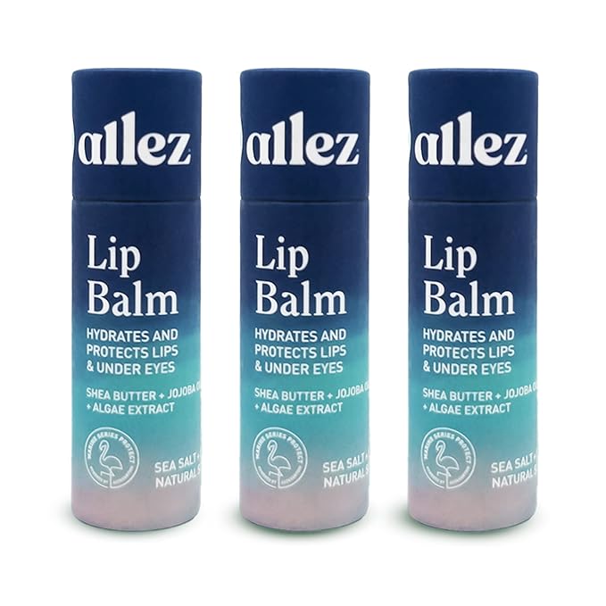 Vegan Lip & Eye Balm, Plant-Based Formula with Shea Butter, Jojoba Oil & Algae Extract for Skin Hydration & Protection, Sea Salt + Kelp Scent, 3-Pack