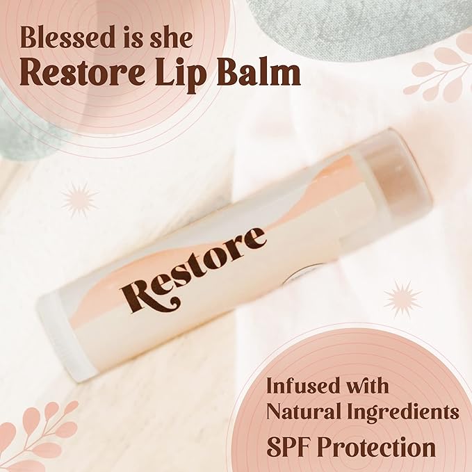 Blessed Is She Restore Lip Balm - Organic Vanilla Chapstick For Hydrating Lips Enriched With Vitamin E, Beeswax, Sunflower Oil, Coconut Oil & Rosemary Extract.