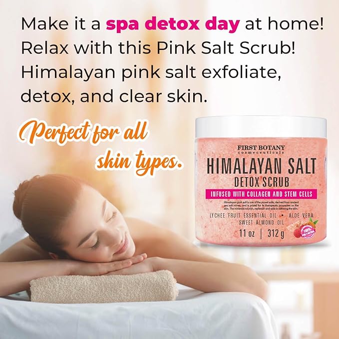 First Botany Body Scrub - Natural Exfoliating Salt Scrub & Body and Face Souffle helps with Moisturizing Skin, Acne, Cellulite, Dead Skin Scars, Wrinkles (Himalayan Salt)