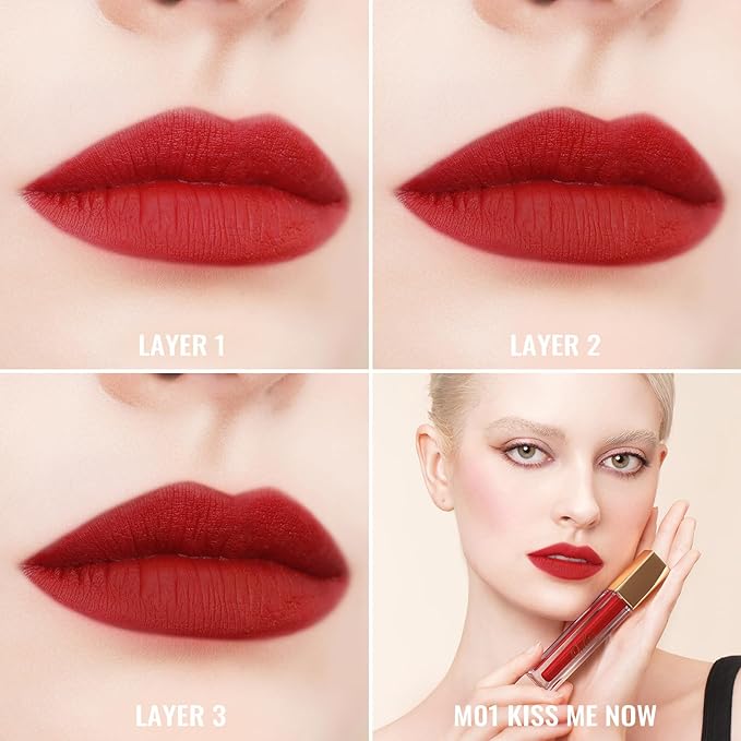 Oulac Matte Liquid Red Lipstick for Women, Deep Red Lip Gloss Creamy Matte Texture, Waterproof, Non-Stick Cup, Extra-Pigmented Lip Tint Stain with Vitamin E & Rose Oil, Vegan, Cruelty-Free, M01