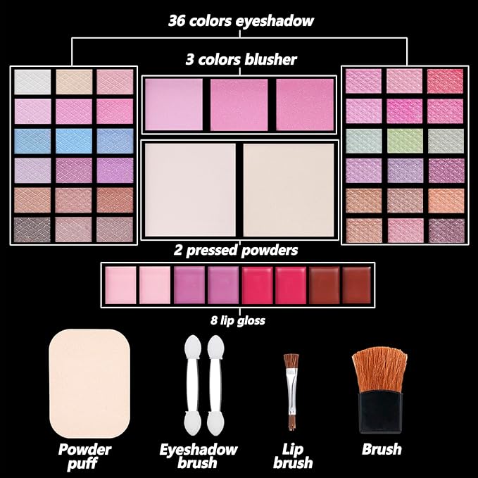 Makeup Kit Eyeshadow Palette for Women Full Gift Kit Girl Kids 49 Colors Makeup Set Combination Eyeshadow Palette with 12pcs Makeup Brushes