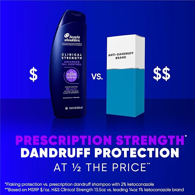 Head & Shoulders Clinical Dandruff Shampoo Twin Pack, Prescription Strength, Oil & Flake Control, Seborrheic Dermatitis Relief, Citrus, 13.5 Fl Oz Each (Set of 2)