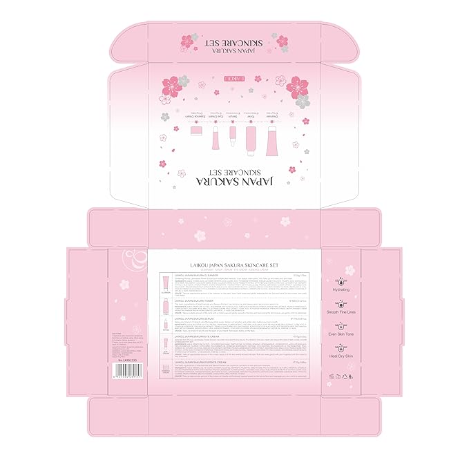 Skin Care Set JAPAN SAKURA Women Beauty Gift Sets Skin Care Kit with Cleanser, Toner, Serum, Eye Cream, Face Cream Travel Kit for Women Teen Girls Mom Daughter Birthday TSA-friendly Sizes 5pcs