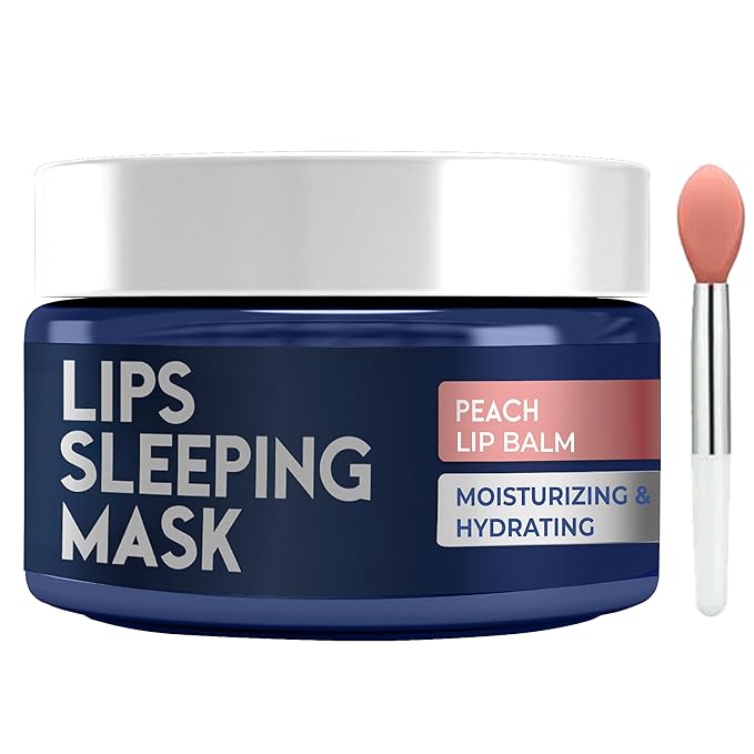 Lip Mask Overnight with Hyaluronic Acid & Collagen, Lip Sleeping Mask for Dry Cracked Lips, Moisturizing, Hydrating, Exfoliating Night Treatment for Lip Care (Peach)