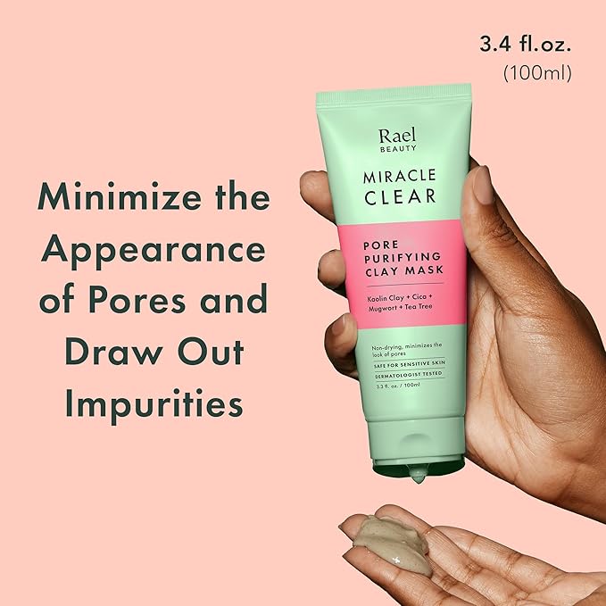 Rael Blackhead Remover, Miracle Clear Clay Mask, Exfoliating Face Wash, Pore Minimizer, Gentle and Hydrating, with Tea Tree, Vegan, Korean Skin Care (3.3 fl oz)