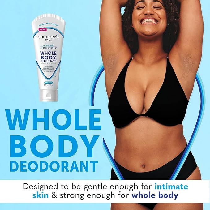 Summer's Eve, Whole Body Deodorant for Women, Ultimate Odor Control, Aluminum Free Deodorant, 3 Fl Oz + Daily Feminine Wipes with Boric Acid, Removes Odor, On-the-go Body Wipes with pH Balance, 12 ct