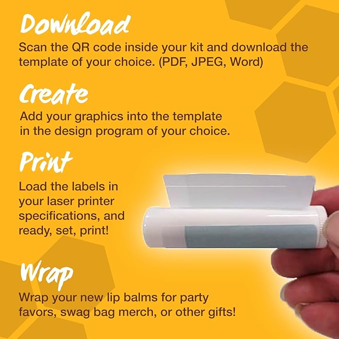 Nature's Bees - DIY Bulk Lip Balm Kit, Natural Cherry Flavor - 48 Blank Lip Balm Tubes w/ 60 Labels - Easy to Use - Customizable Templates - Beeswax, Cocoa Butter, Coconut Oil, Aloe - .15 oz (4.2g)