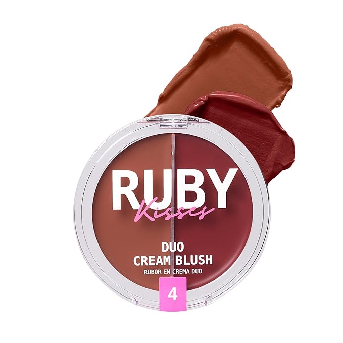 Ruby Kisses Duo Cream Blush, Smooth, Natural-Looking, Long-Lasting Face Makeup Blush for Cheeks, Lips, and Eyes, Buildable and Blendable, Infused with Green Tea, Aloe Vera Extract, and Hyaluronic Acid