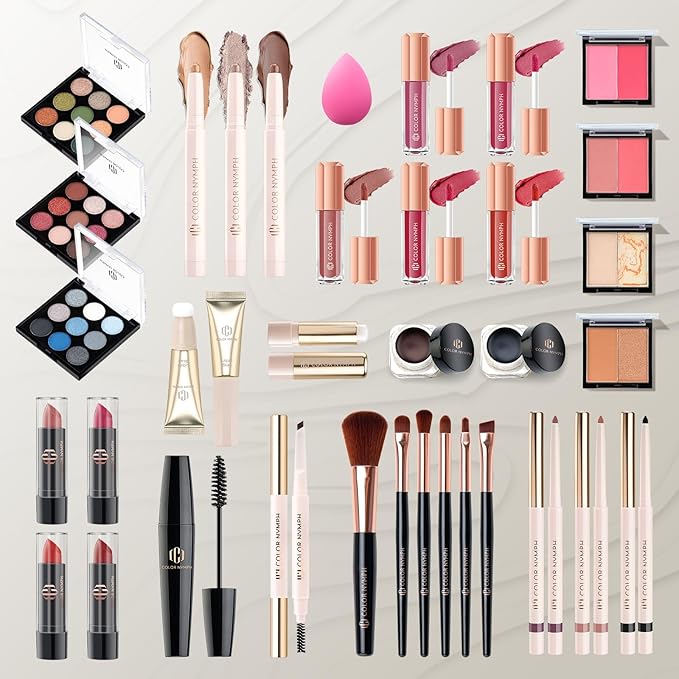 Color Nymph Makeup Sets for Teens Girls Women, Professional Makeup Kits All In One Makeup Set Storage Train Case, Beginner Full Cosmetics Kit with Eyeshadow Blush Lipstick Lipgloss Mascara etc Black