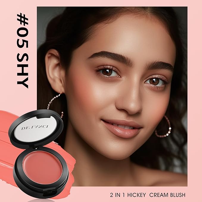 DE'LANCI Blush Single for Cheeks+Lip, Buildable Color Silky Smooth Peach Blush, Best Peachy Half Matte Blusher for Fair Medium Skin, Easy to Use Travel Size, Breathable Blendable Cream Blush (SHY 05#)