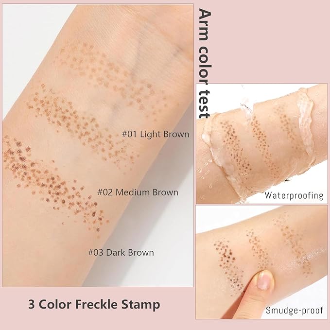 Freckle Stamp - Freckle Pen Waterproof, Long Lasting Fake Freckles,Quick Dry 5-Point Faux Freckles Stamp Cushion Stain Marker in One Press Natural and Lifelike Sunkissed Pencil Tool Makeup (#2-Medium)