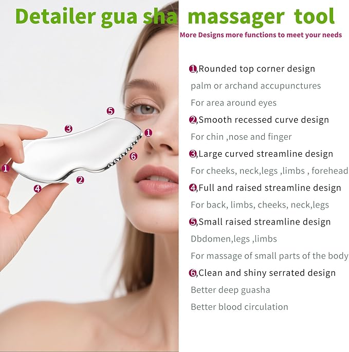 Stainless Steel GuaSha Tool & Eye Cream Applicator Facial Tools, Metal Detail Guasha for Face Neck, Eye Massager Tool, Lymphatic Drainage Face Massage Tool, Skin Care Gift