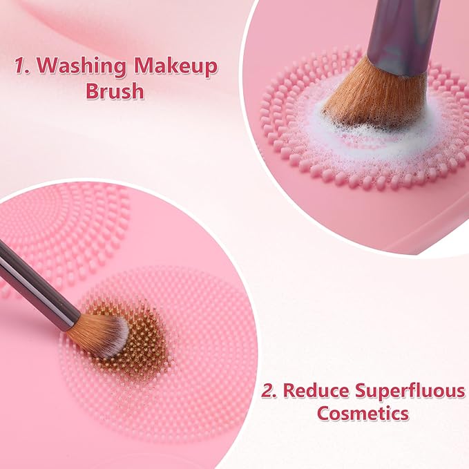 Makeup Palette, 3 in 1 Silicone Makeup Mat with Brush Cleaner and Vanity Protector Design for Mixing Foundation Eye Shadow Nail Art Gel, Cosmetic Brush Washing, Easy to Clean, Pink