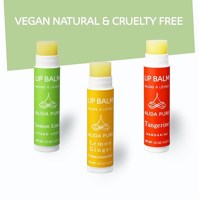 Citrus Lip Balm Collection, Vegan Lip Balm Set, Bees Wax Free, Coconut Oil Free, Avocado Oil, Organic Jojoba Oil, Vitamin E, Natural Moisturizer For Dry Cracked Lips, 3 Tube Set