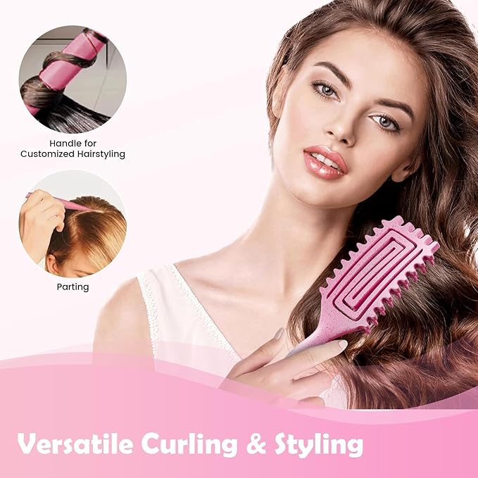 Curl Defining Brush, Curly Hair Brush Defining with Side Gear for Combing, Shaping, and Styling Curly Hair, Lightweight Candy Brush Suitable for All Wet or Dry Hair Types for Women and Men (Pink)