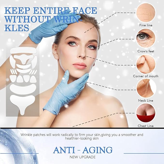 18 Pcs Wrinkle Patches，Reusable Silicone Face, Forehead, Neck & Chest Wrinkle Pads – Anti Aging Overnight Facial Smoothing Pads for Fine Lines, Decollete Care, Skin Rejuvenation