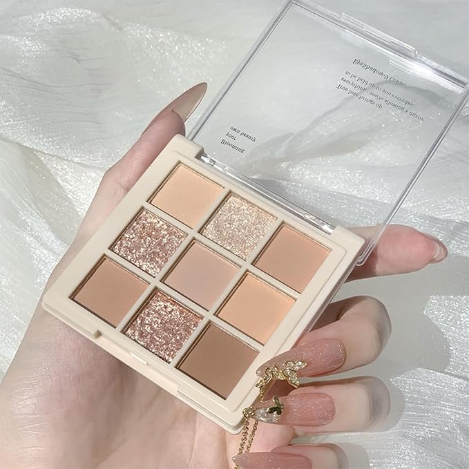 Erinde 9 Colors Eyeshadow Palette, Matte Shimmer Glitter Eye Shadow Makeup Palette, Highly Pigmented Long Lasting Waterproof, Natural Neutral Nude Eyeshadow Makeup Pallet, Milk Latte Color