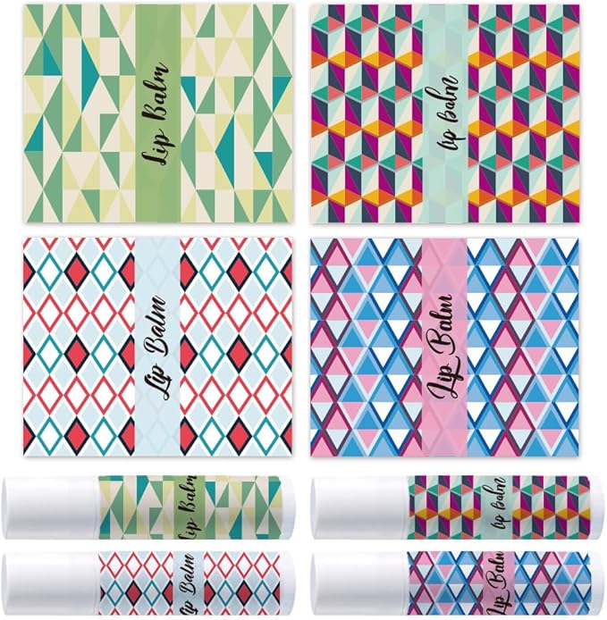 OLYCRAFT 100Pcs Self-Adhesive Lip Balm Tag Stickers 1.7x2.1 inch Waterproof Adhesive Label with Texture Pattern Rectangle Lipstick Tag Sticker for Lip Balm Container Tubes Lipstick Wrapping Decoration