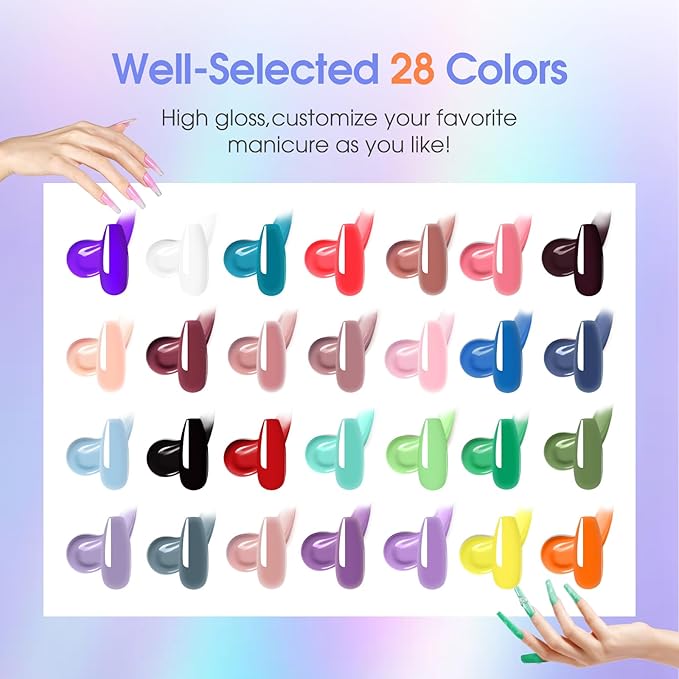 ROSALIND 28 Colors Poly Nail Gel Kit With Mini Lamp - Clear Neon Starter Kit for Beginners, Halloween, Spring, Summer With Everything