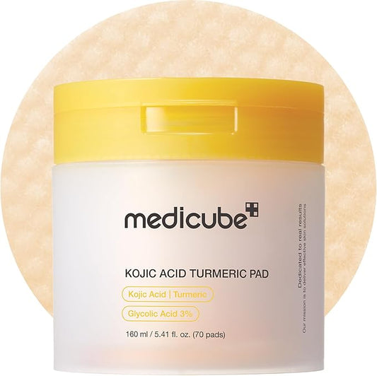 medicube Kojic Acid Turmeric Clarifying Toner Pad for Troubled Skin & Use After Spot Care | Soothing & Calming with Kojic Acid, Turmeric, Niacinamide, and Glycolic Acid | Korean Skin Care, 70 Pads