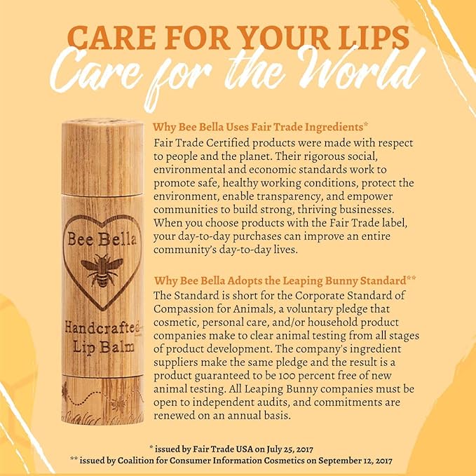 Bee Bella Lip Balm, Peppermint, 3 Pack - Hydrating, Moisturizing Lip Care, 100% Natural, Original Organic Beeswax with Vitamin E, Handmade in USA