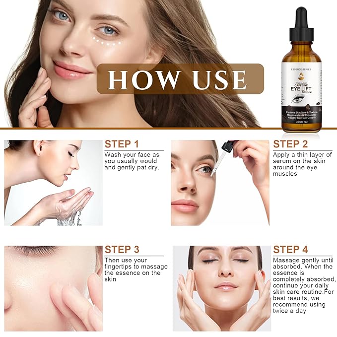 Caffeine Eye Serum - with EGCG, Vitamin C, Hyaluronic Acid, Collagen, Caffeine Eye Lift Serum - Reduces Puffiness, Dark Circles, Under Eye Bags, Wrinkles and Fine Lines Around The Eyes (30ml)
