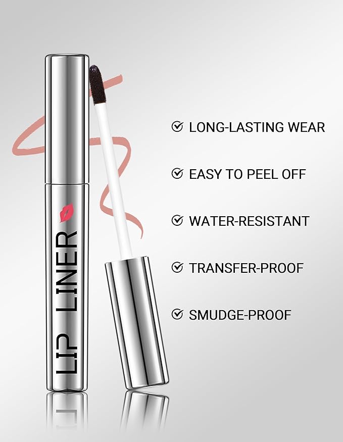 Erinde Lip Liner Peel Off Lip Stain, Long Wear Tattoo Lip Liner with Tweezer, Matte Peel Off Lipliner Stain, Long Lasting, Waterproof, Transfer-proof, Easy to Use & Natural Finish, Brown