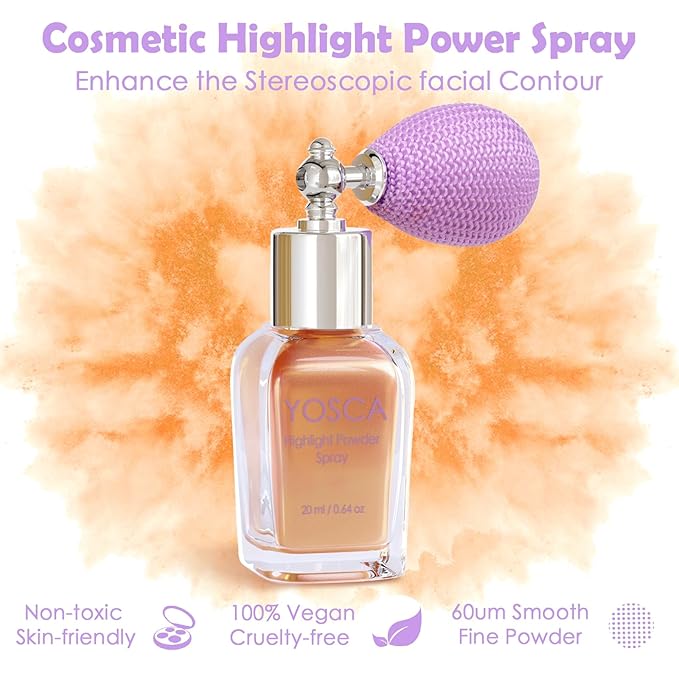 Yosca Highlighter Powder Spray, 20ML Cosmetic Grade Shimmer Powder Glitter Spray Sparkle Highlighter Makeup Festival Concert Accessorise for Rave Clothes Hair Face Nail Art - Bronze Enamel