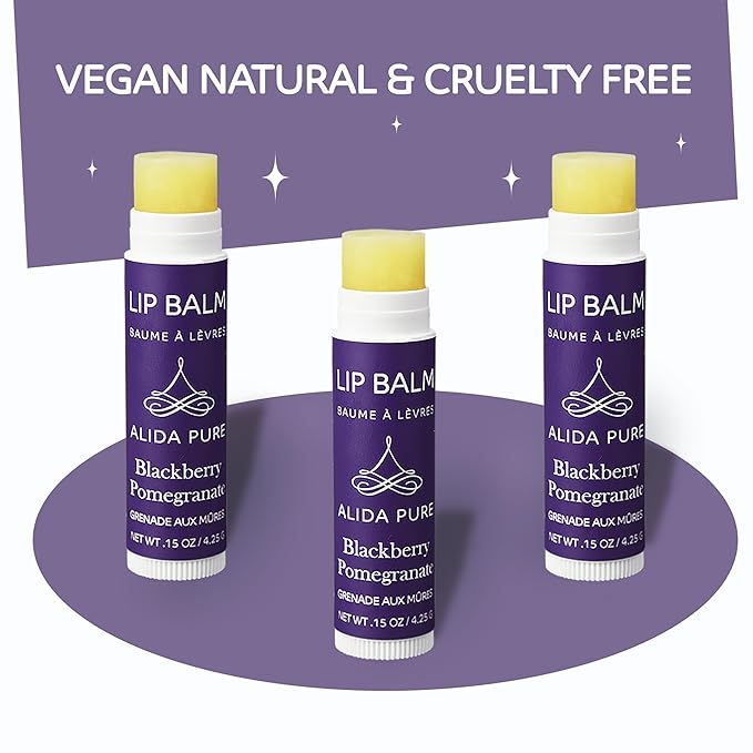 Blackberry Pomegranate Lip Balm Collection, Vegan Lip Balm Set, Beeswax Free, with Avocado Oil, Organic Jojoba Oil, and Vitamin E, Natural Moisturizer for Dry, Chapped Lips, 3 Tube Set