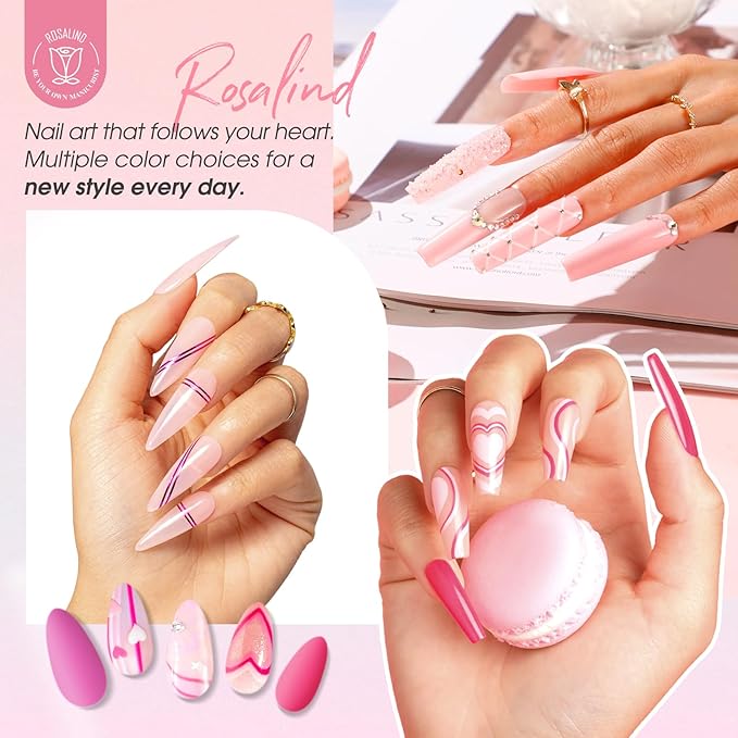 ROSALIND Pink Gel Polish, 8 Colors Hot Pink Light Pink Neon Pink Gel Nail Polish Set Pink Shades Pink Valentine Gel Polish Collection Nail Art Gift DIY at Home