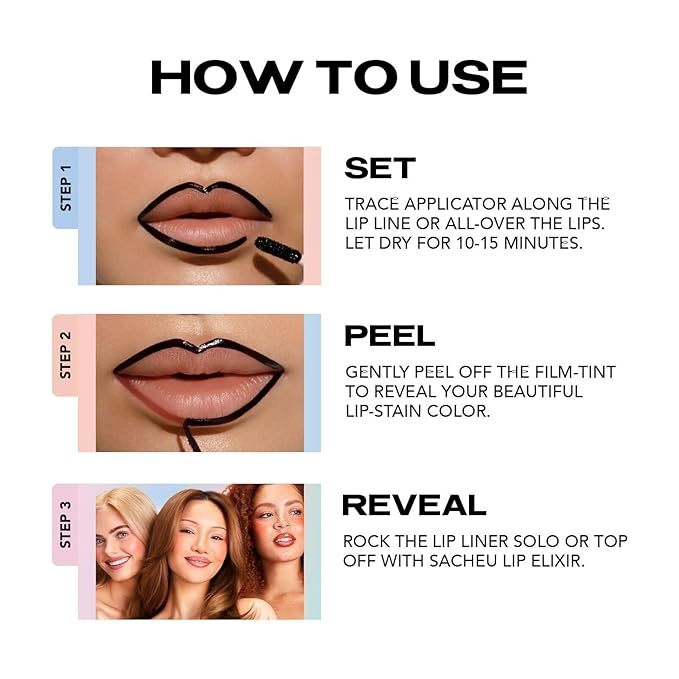 Sacheu Lip Liner STAY-N Peel Off Lip Stain — Long Lasting Matte Lip Tattoo Transfer Proof Lipstain Infused with Hyaluronic Acid & Vitamin E for All Skin Types — Vegan & Cruelty-Free, Core Bundle